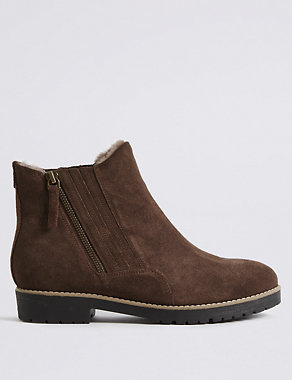 Wide Fit Suede Side Zip Fur Ankle Boots Image 2 of 6