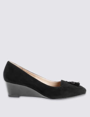 Wide Fit Suede Wedge Heel Court Shoes, M&S Collection