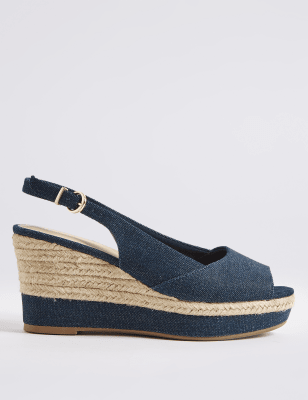 Navy peep toe wedge on sale sandals