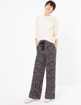 Printed Drawstring Wide Leg Trousers, M&S Collection