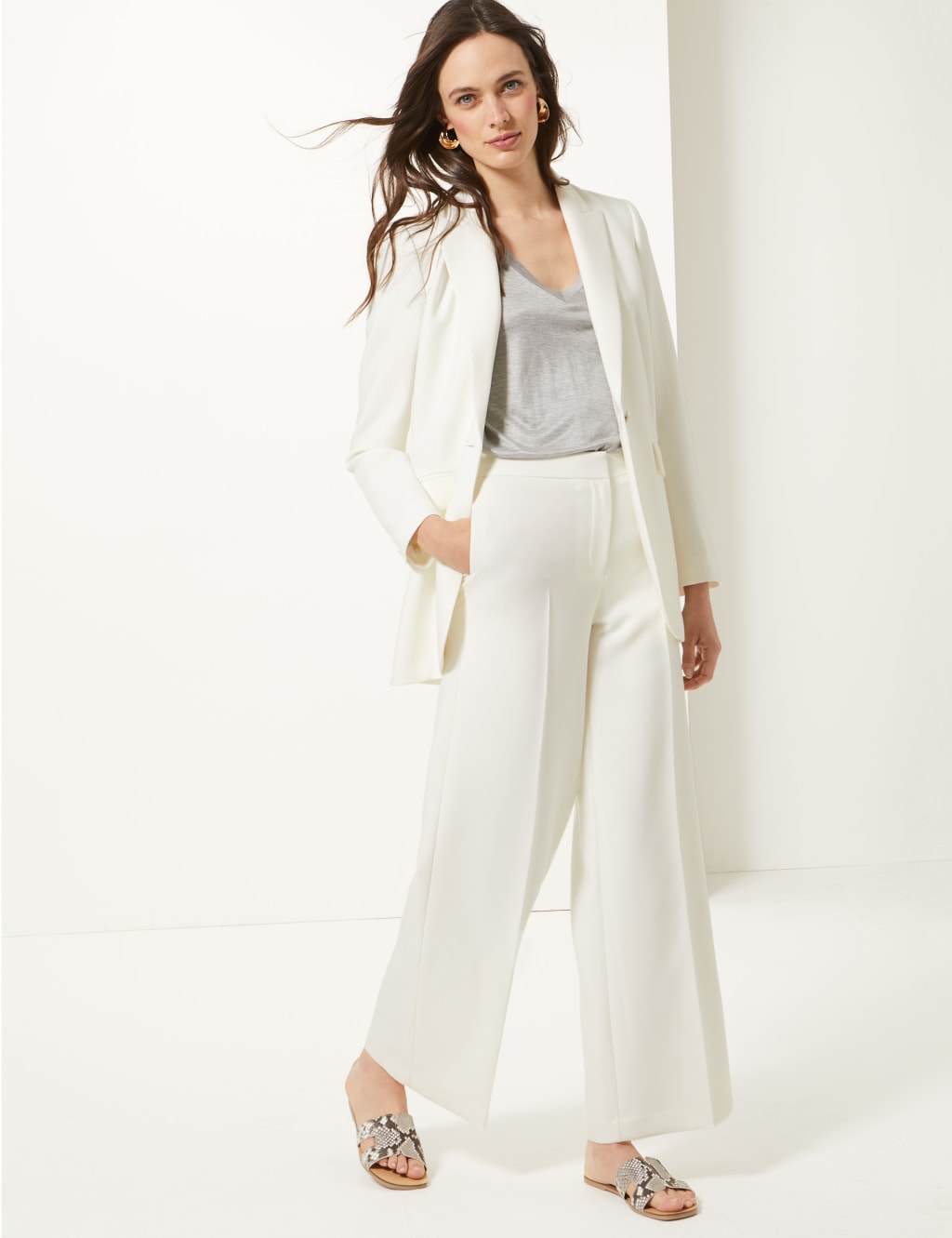 Wide leg store ankle grazer trousers