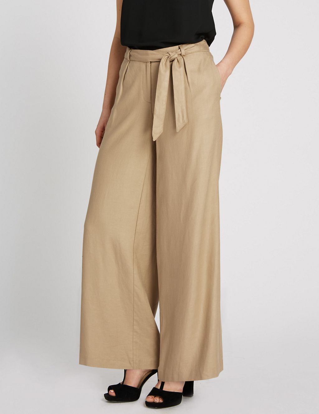 Wide Leg Slouch Belted Trousers with Linen 3 of 3