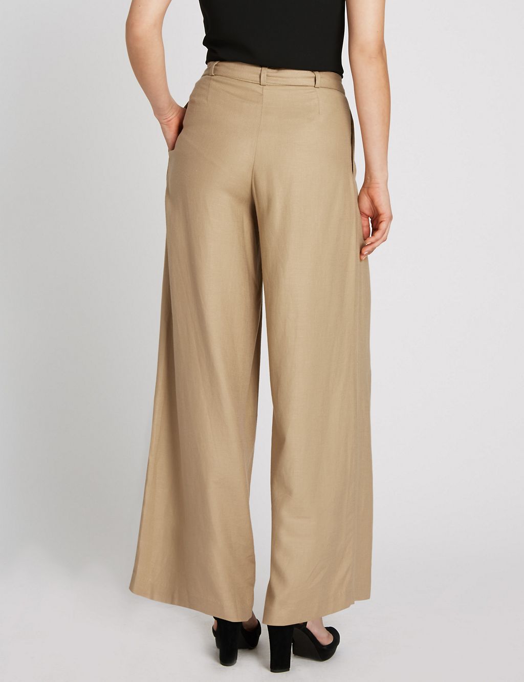 Wide Leg Slouch Belted Trousers with Linen 2 of 3