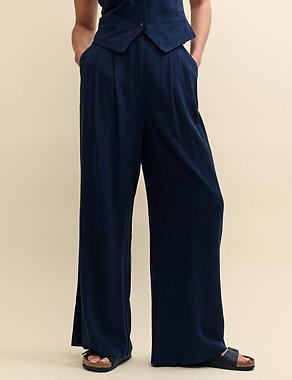 Wide Leg Trousers with Linen Image 2 of 6
