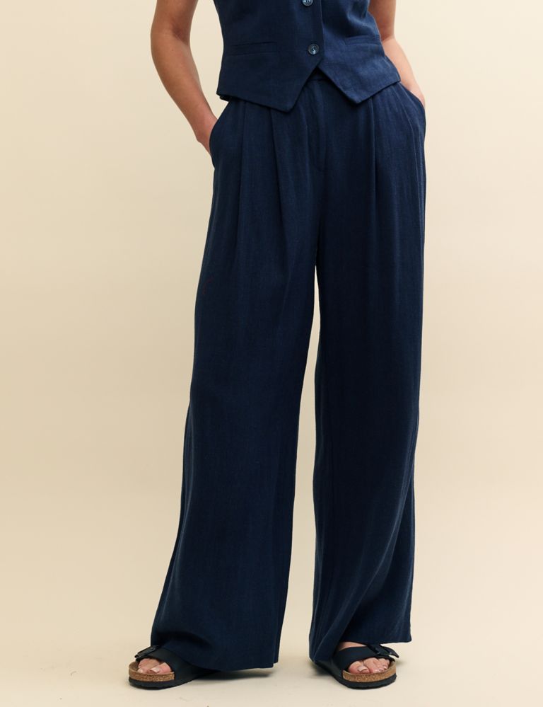 Wide Leg Trousers with Linen 1 of 6
