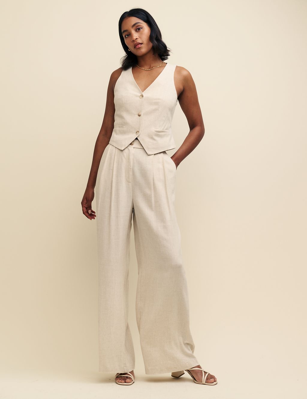 Wide Leg Trousers with Linen 1 of 4