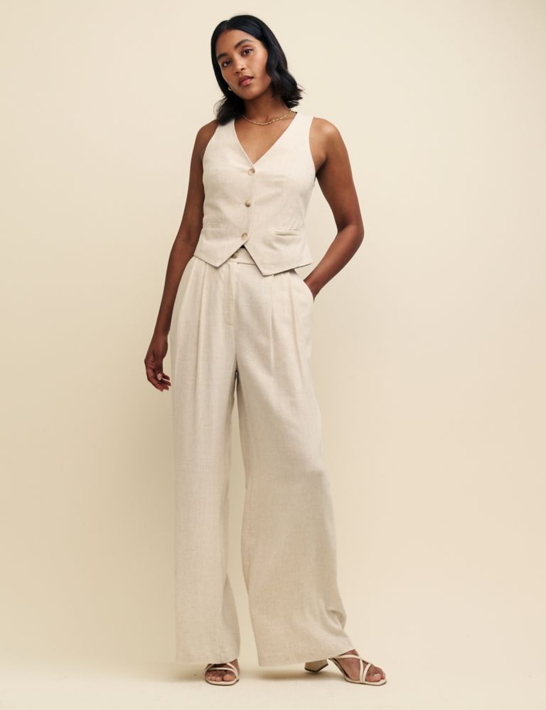 Wide Leg Trousers with Linen 2 of 4