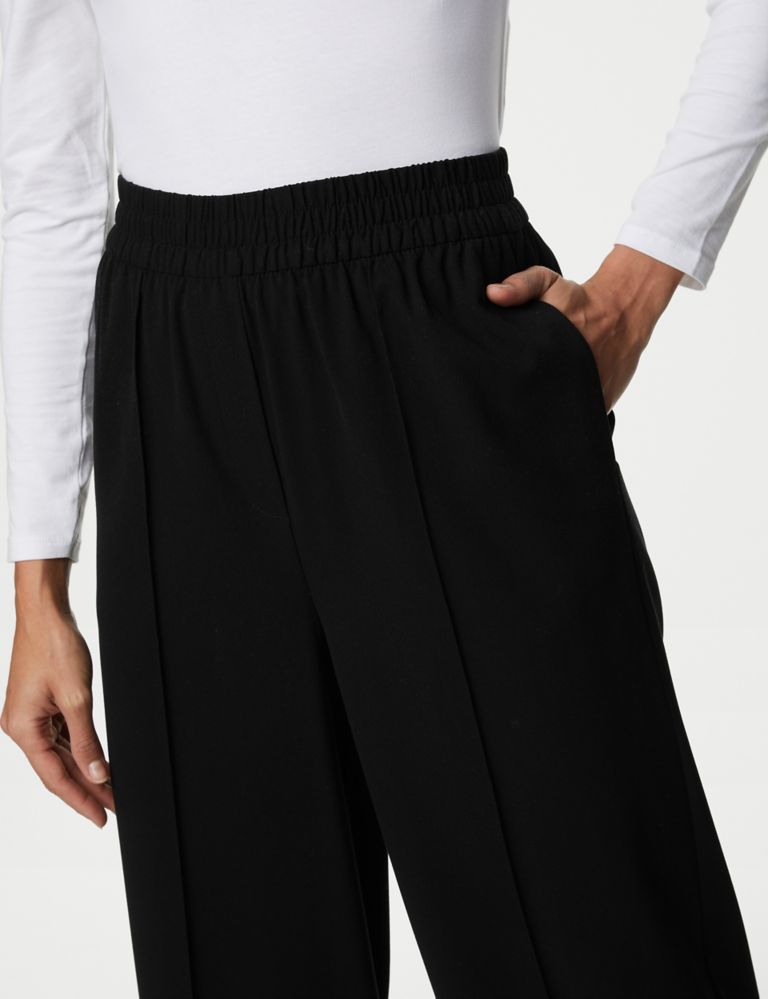 Cheap Pants Women Black Ankle-length Elegant Wide Leg Loose Comfortable Casual  Summer Street Daily Popular Elastic Waist Side-slit