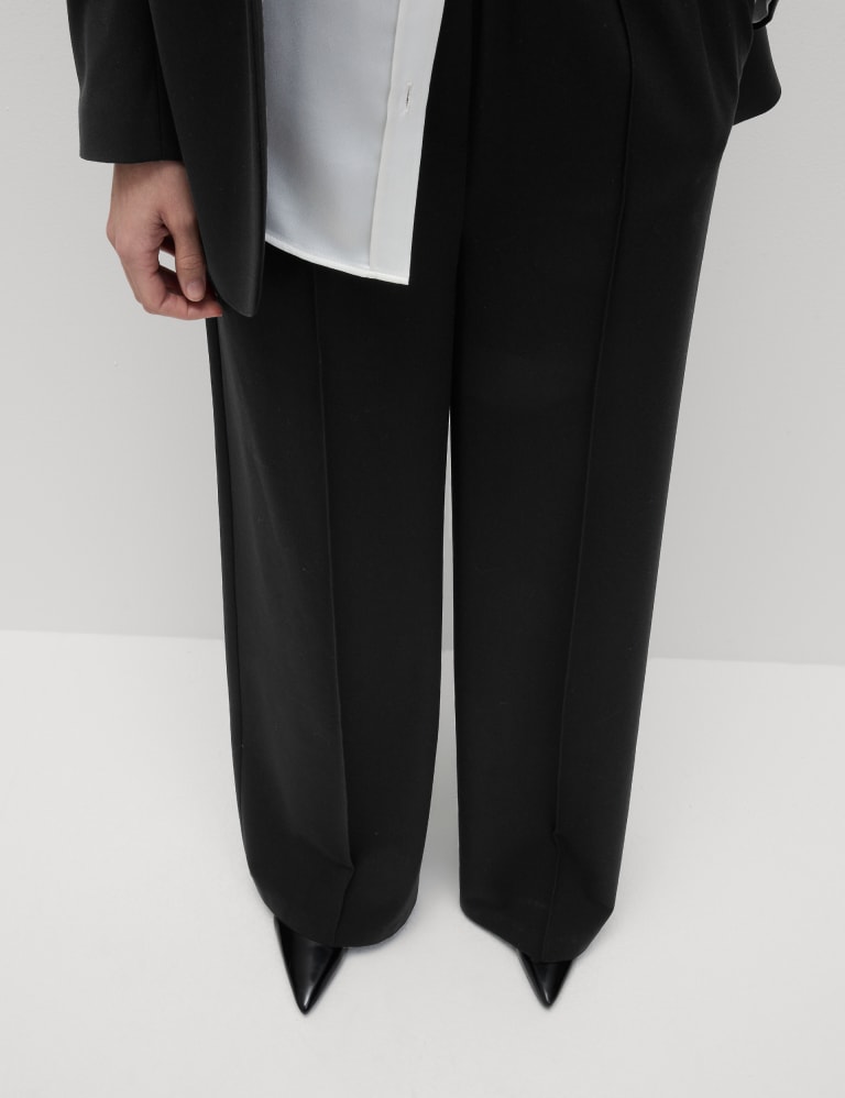 Fashion Solid Color Women High Waist Wide Leg Pants Slim Office