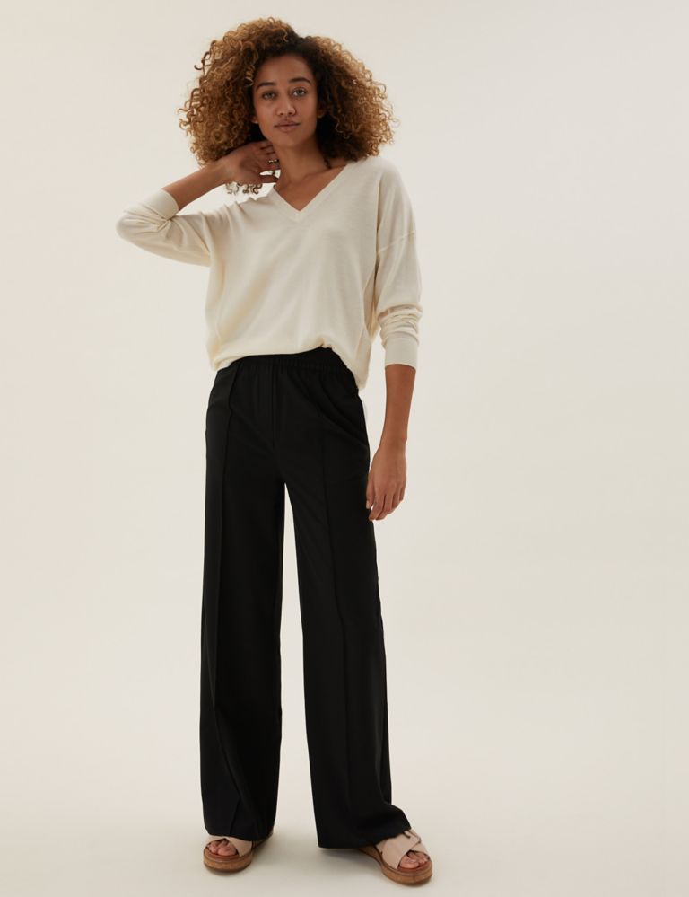 High Waist Women Wide Leg Pants Solid Office Baggy Suit Pant Ladies  All-Match Cosy Straight Casual Pants (Color : Coffee, Size : Medium) :  : Fashion