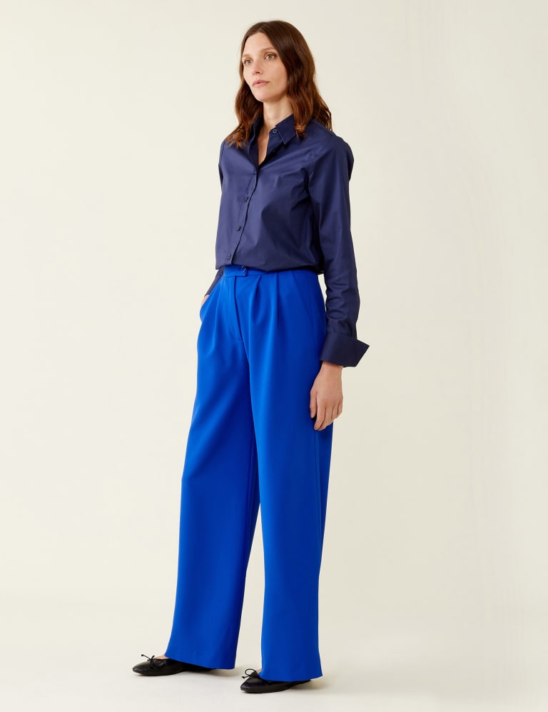 Wide leg blue trousers shop