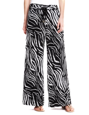 Navy blue and off-white zebra-print wide-leg pants