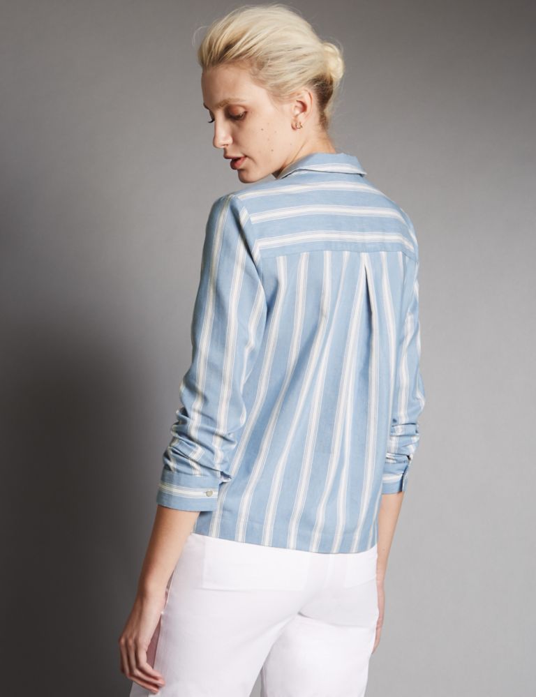 Wide Striped Blouse with Linen 3 of 4