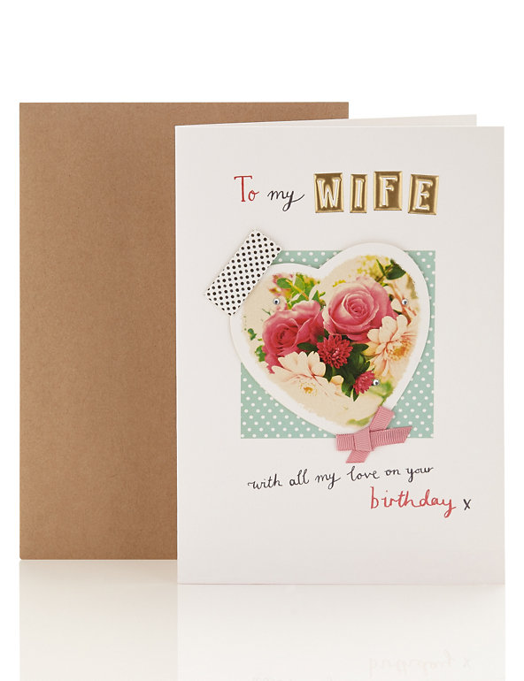 Wife Floral Heart Birthday Card Image 1 of 2