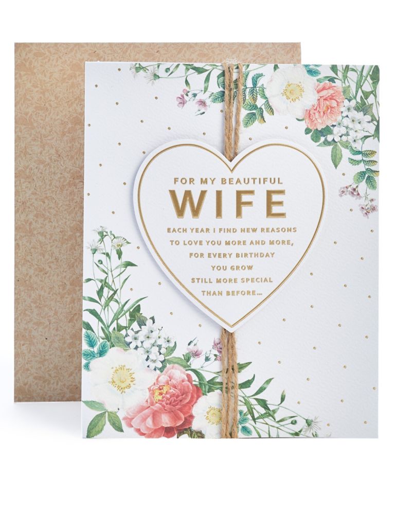 Wife Floral Heart Birthday Card 1 of 3