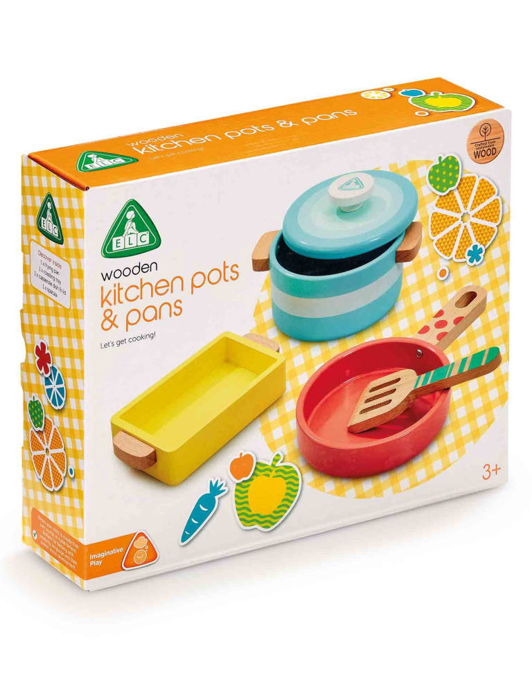 Wooden Kitchen Pots and Pans 3 Yrs Early Learning Centre M S