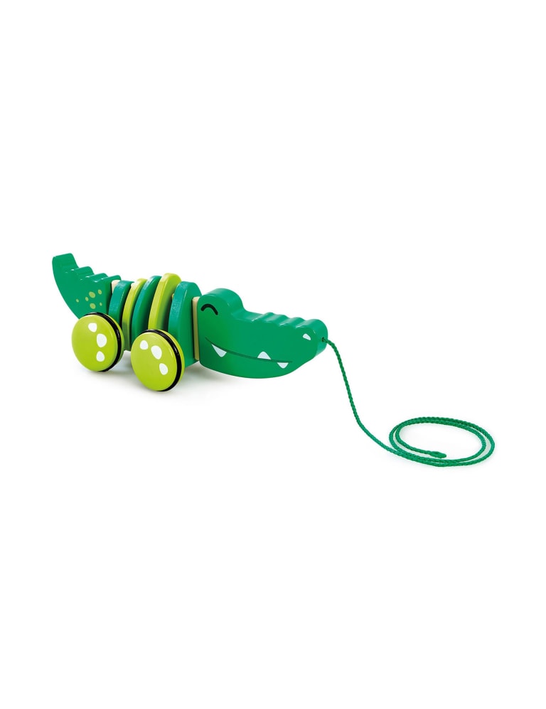 Wooden alligator pull toy top