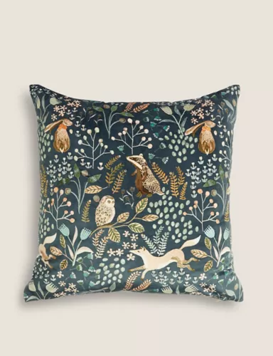Woodland Print Embroidered Cushion 1 of 4