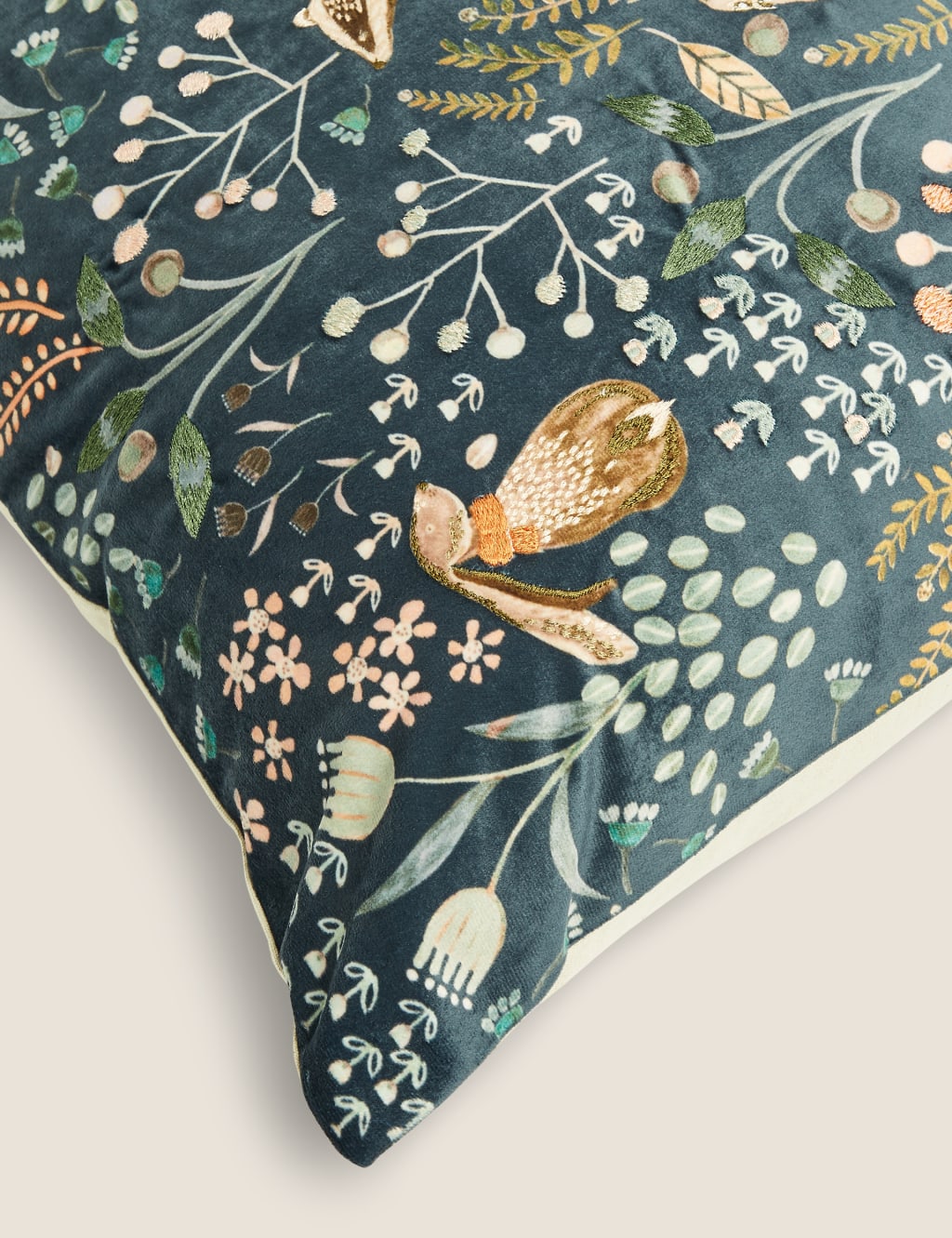 Woodland Print Embroidered Cushion 4 of 4