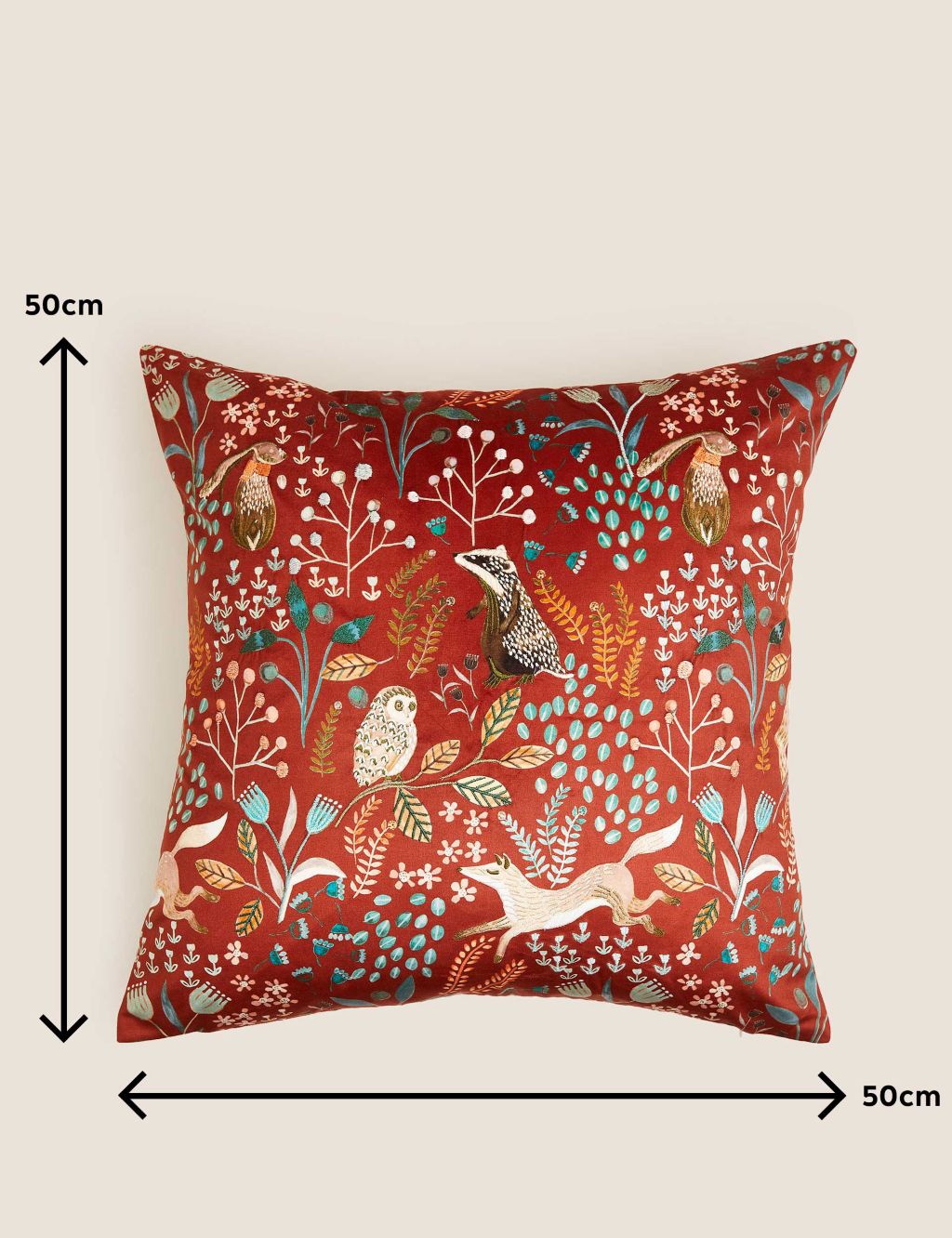 Woodland Print Embroidered Cushion 6 of 6