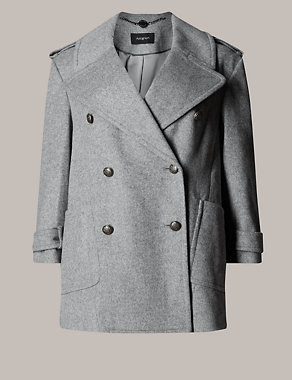 Wool Blend  Double Breasted Swing Coat with Cashmere Image 2 of 3