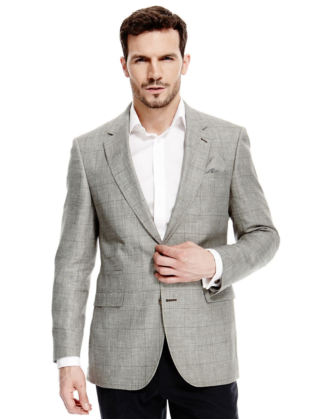 Wool Blend 2 Button Checked Jacket with Linen 3 of 7