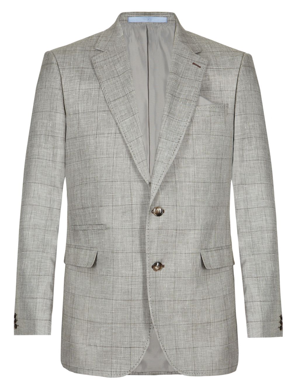 Wool Blend 2 Button Checked Jacket with Linen 1 of 7