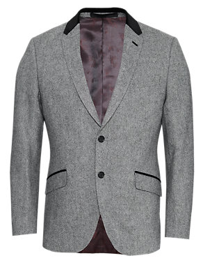 Wool Blend 2 Button Contrast Velvet Collar Jacket Image 2 of 8