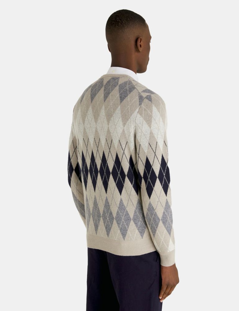 Kallspin Men's Wool Blend Crewneck Argyle Long Sleeve Pullovers Sweater