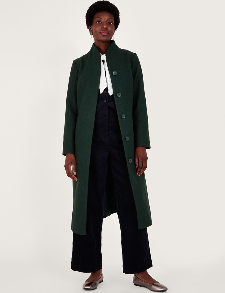 Wool Blend Belted Collared Longline Coat 1 of 5