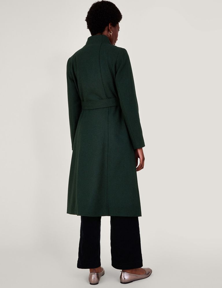 Wool Blend Belted Collared Longline Coat 3 of 5