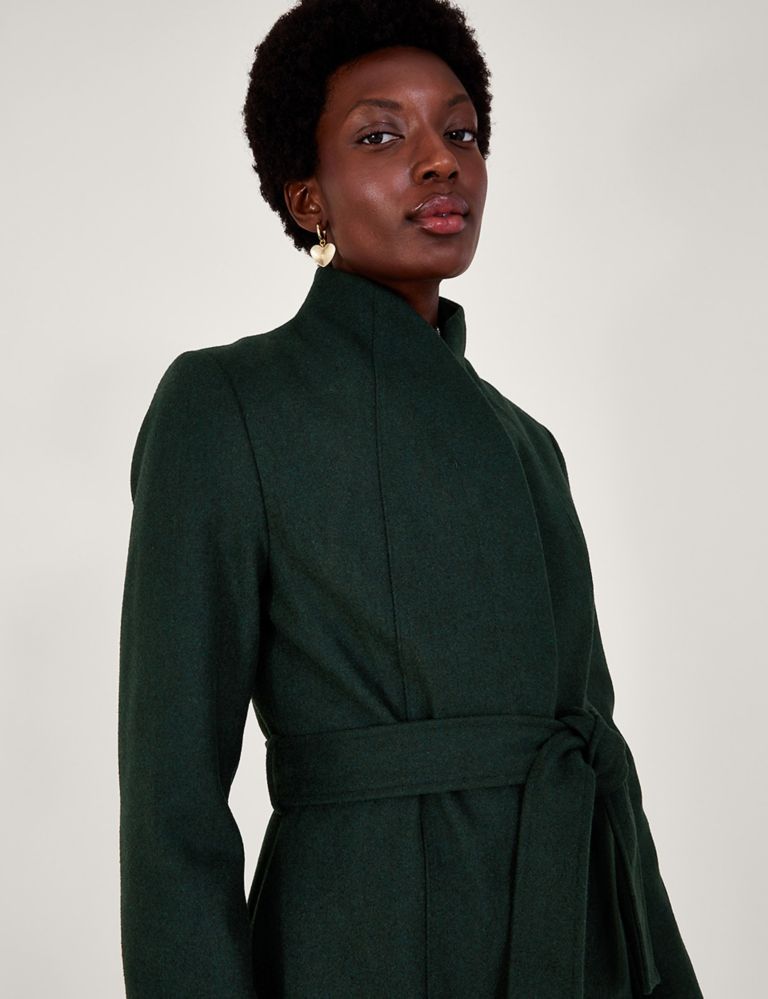 Wool Blend Belted Collared Longline Coat 4 of 5