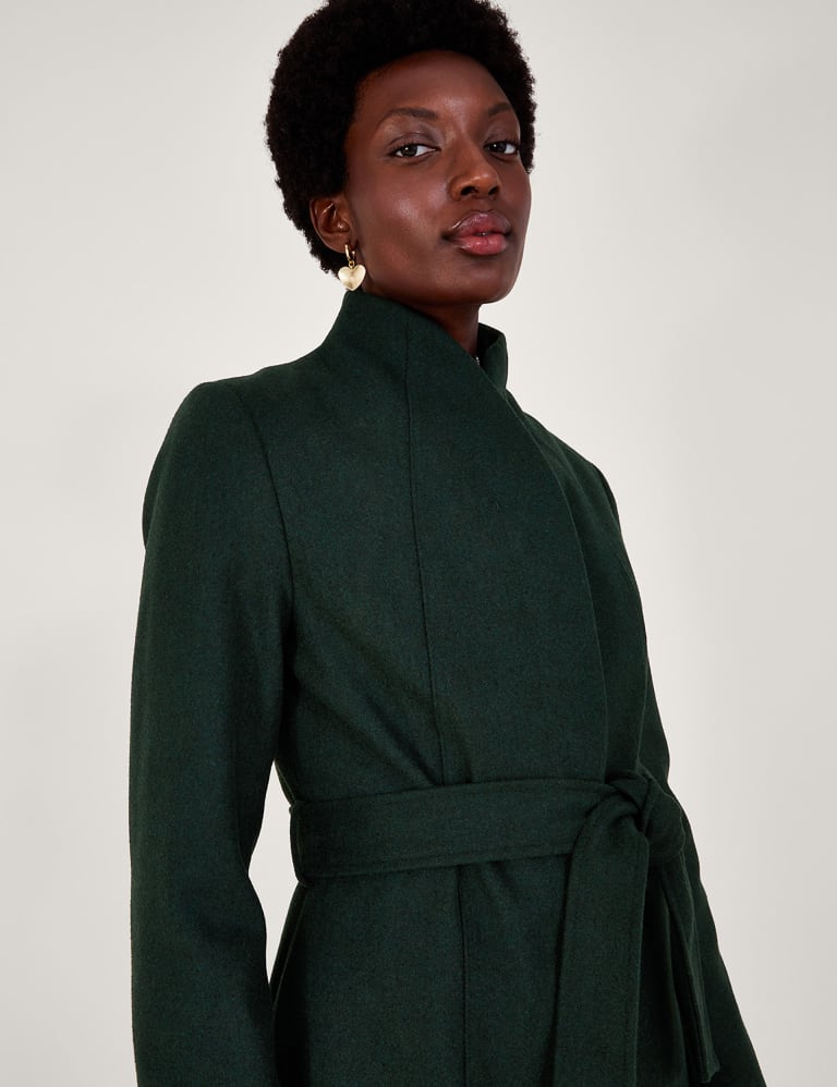 Wool Blend Belted Collared Longline Coat 4 of 5