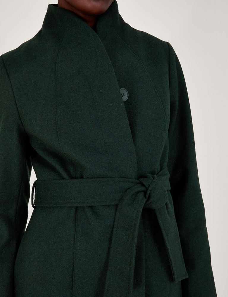 Wool Blend Belted Collared Longline Coat 5 of 5
