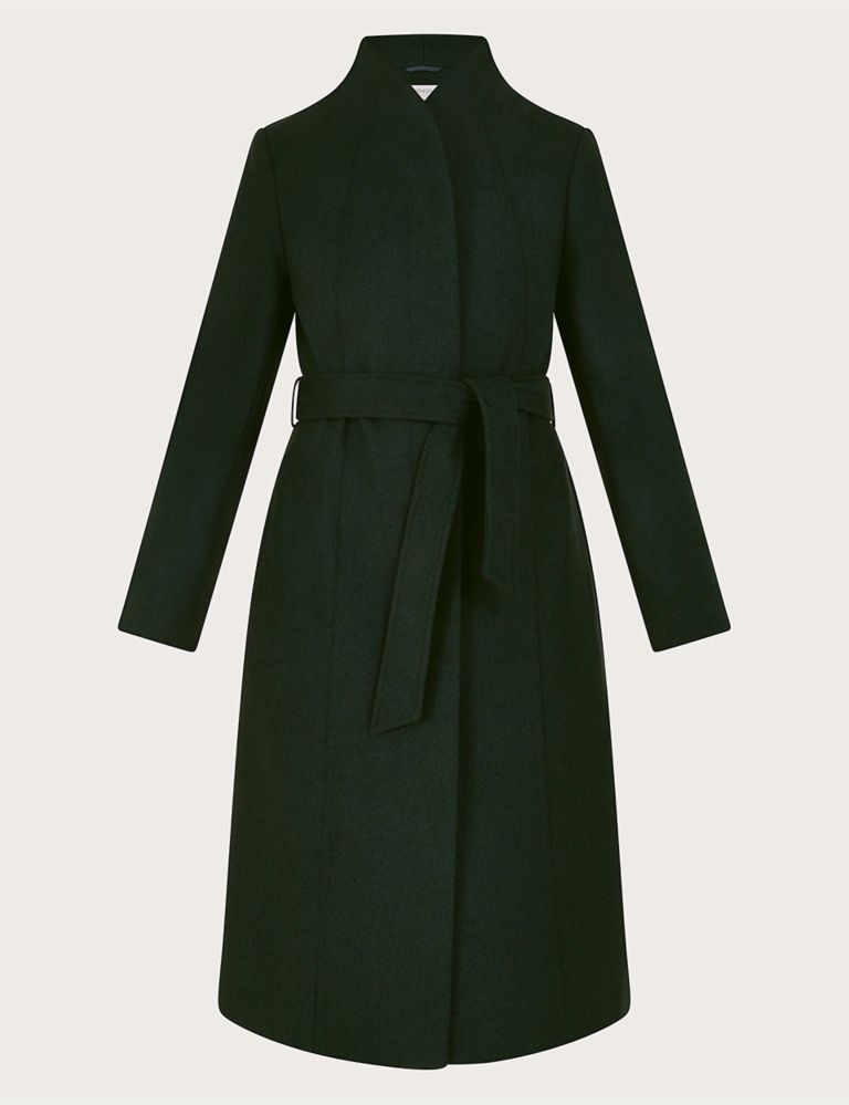 Wool Blend Belted Collared Longline Coat 2 of 5