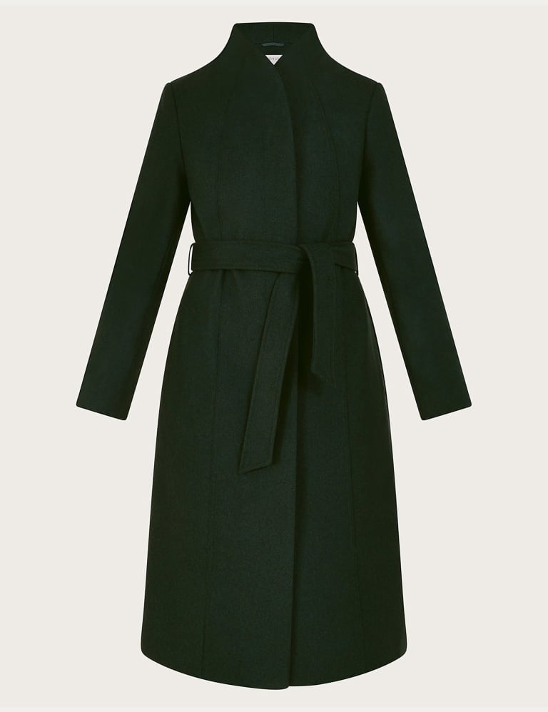 Wool Blend Belted Collared Longline Coat