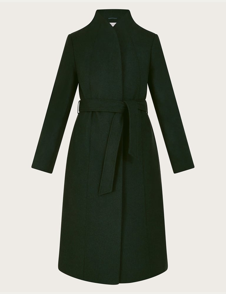 Wool Blend Belted Collared Longline Coat 2 of 5