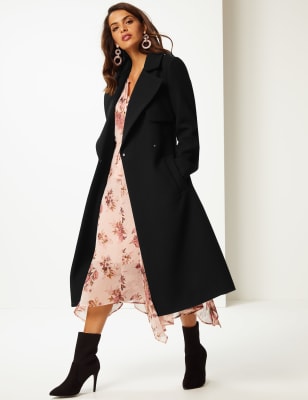 Black wool 2024 belted coat womens