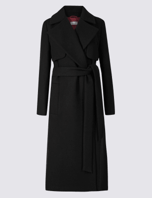 Black belted wool coat womens sale