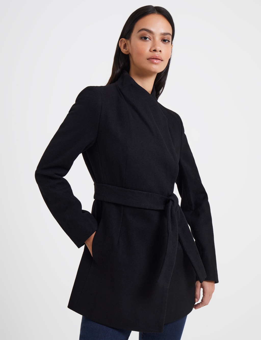 Wool Blend Belted Wrap Coat 2 of 4