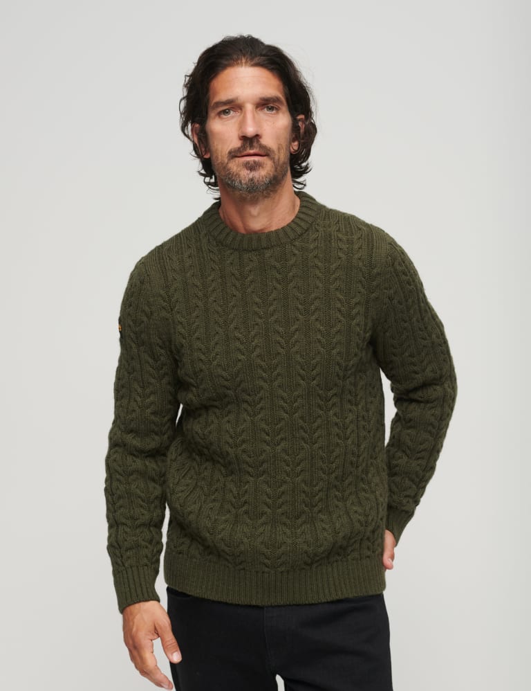 Wool Blend Cable Crew Neck Jumper