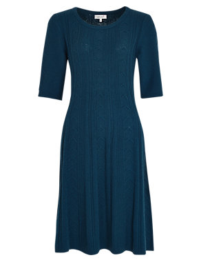 Wool Blend Cable Knit Fit & Flare Dress Image 2 of 6