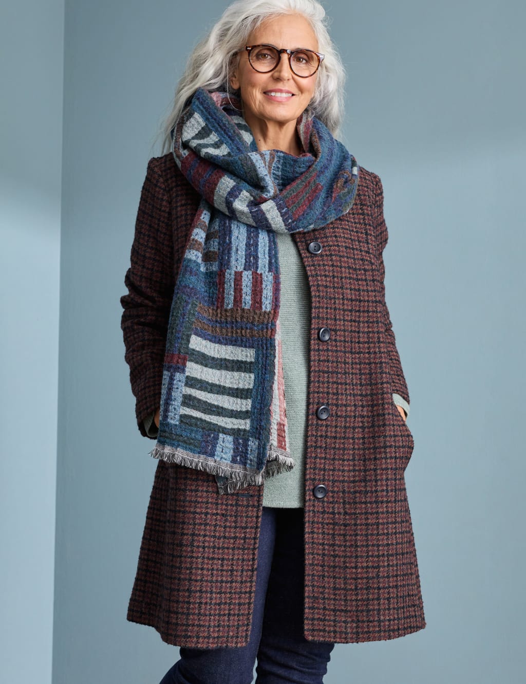Women's checked wool coat cheap