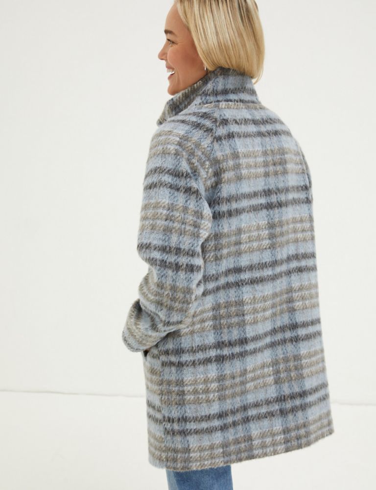 Wool Blend Checked Funnel Neck Coat 3 of 6