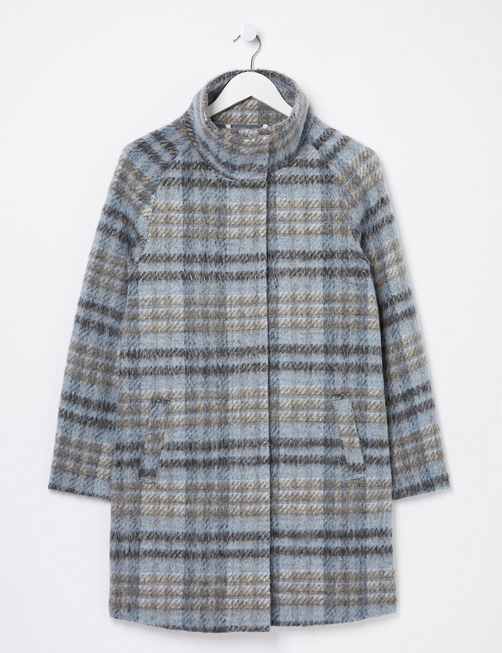 Wool Blend Checked Funnel Neck Coat 1 of 6