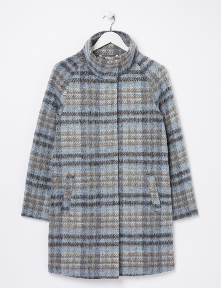 Wool Blend Checked Funnel Neck Coat 2 of 6
