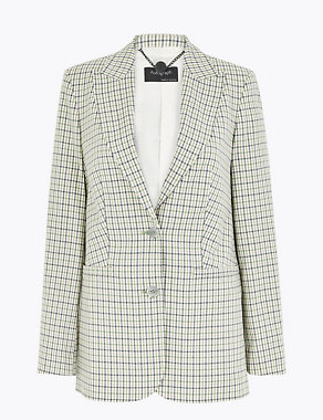 Wool Blend Checked Single Breasted Blazer Image 2 of 4