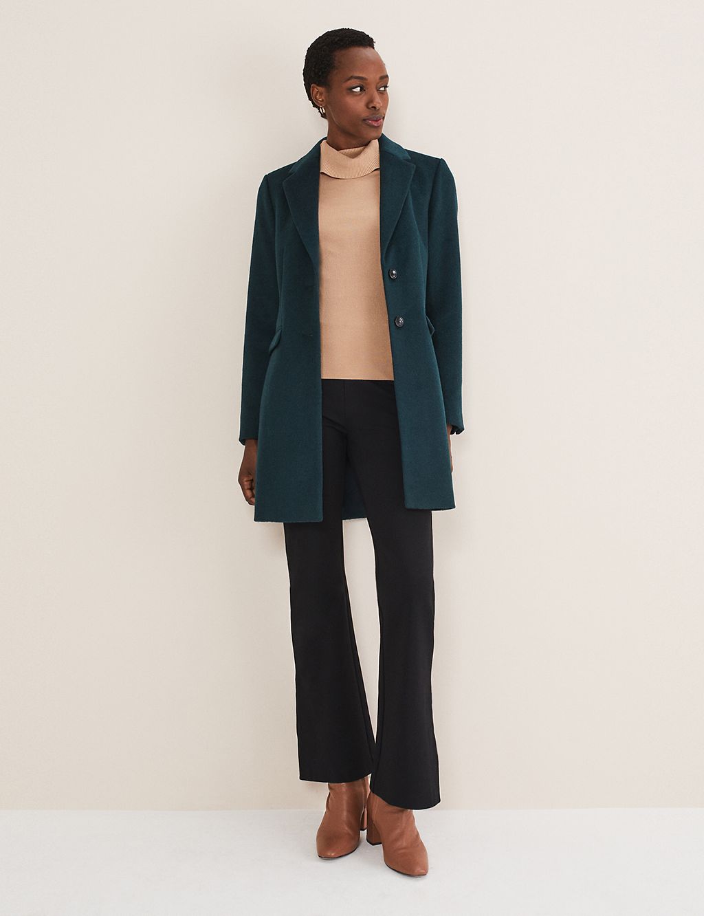 Wool Blend Collared Tailored Coat 2 of 6