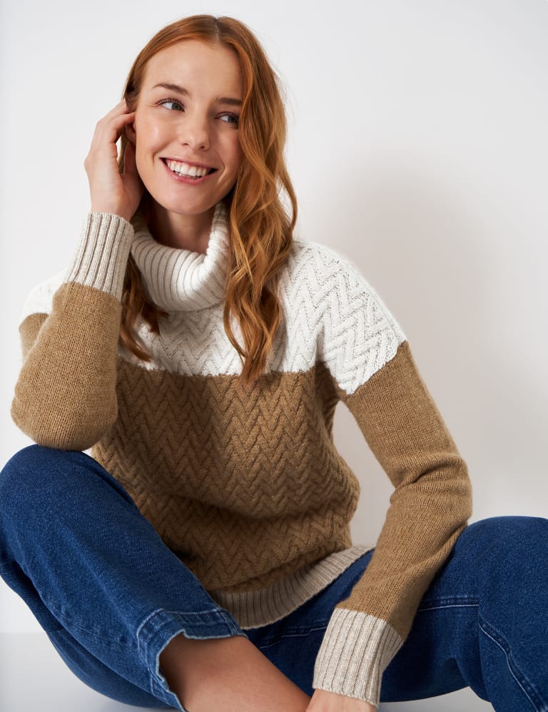Colour block roll neck jumper on sale