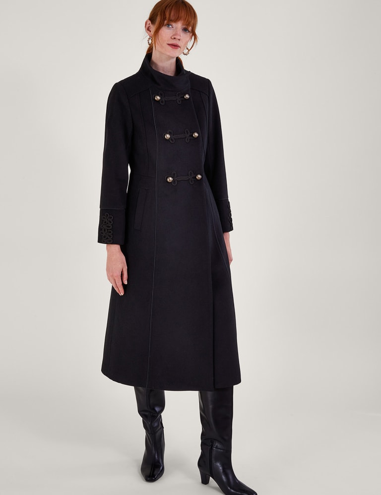 Double Breasted Longline Coat with Wool